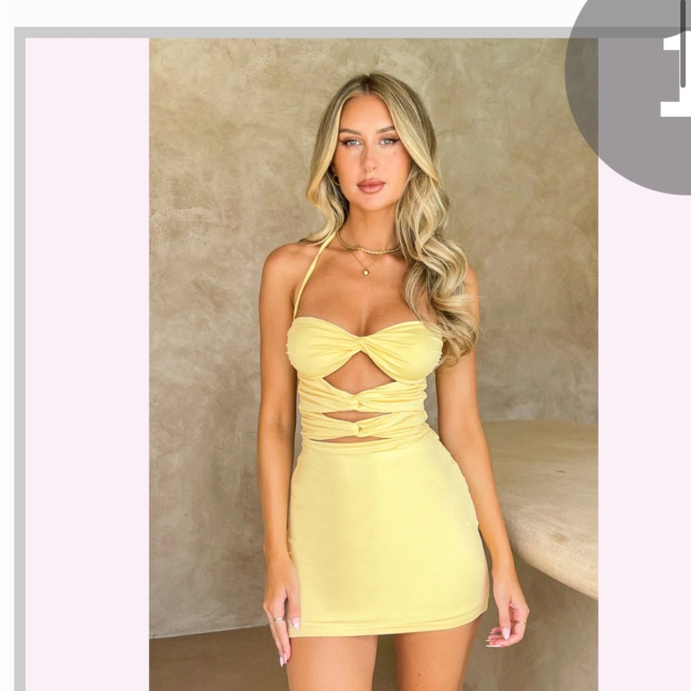 Beginning Boutique Yellow Cut-Out Mini Dress
